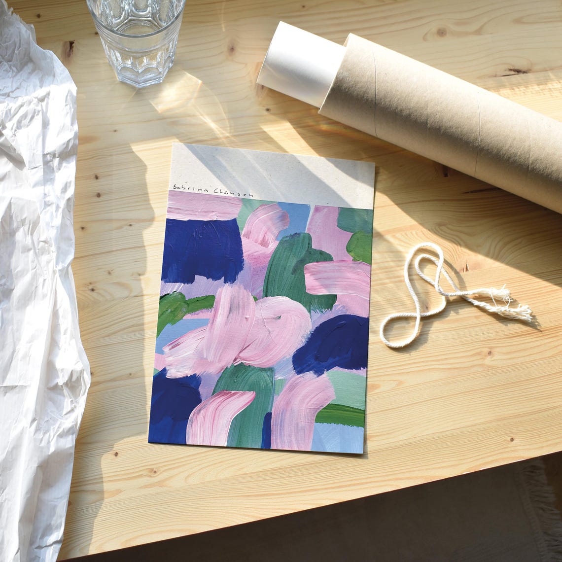 Sabrina Clausen Pink Blue Green Abstract Brushstroke Wall Art - Image 2