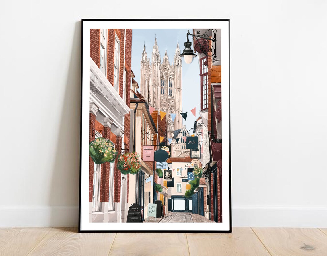 Canterbury Cathedral Old Town Street Shops England Art Poster