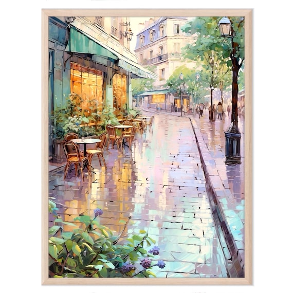 Paris Cityscape Watercolor Art Print Cafe Scene Travel Poster