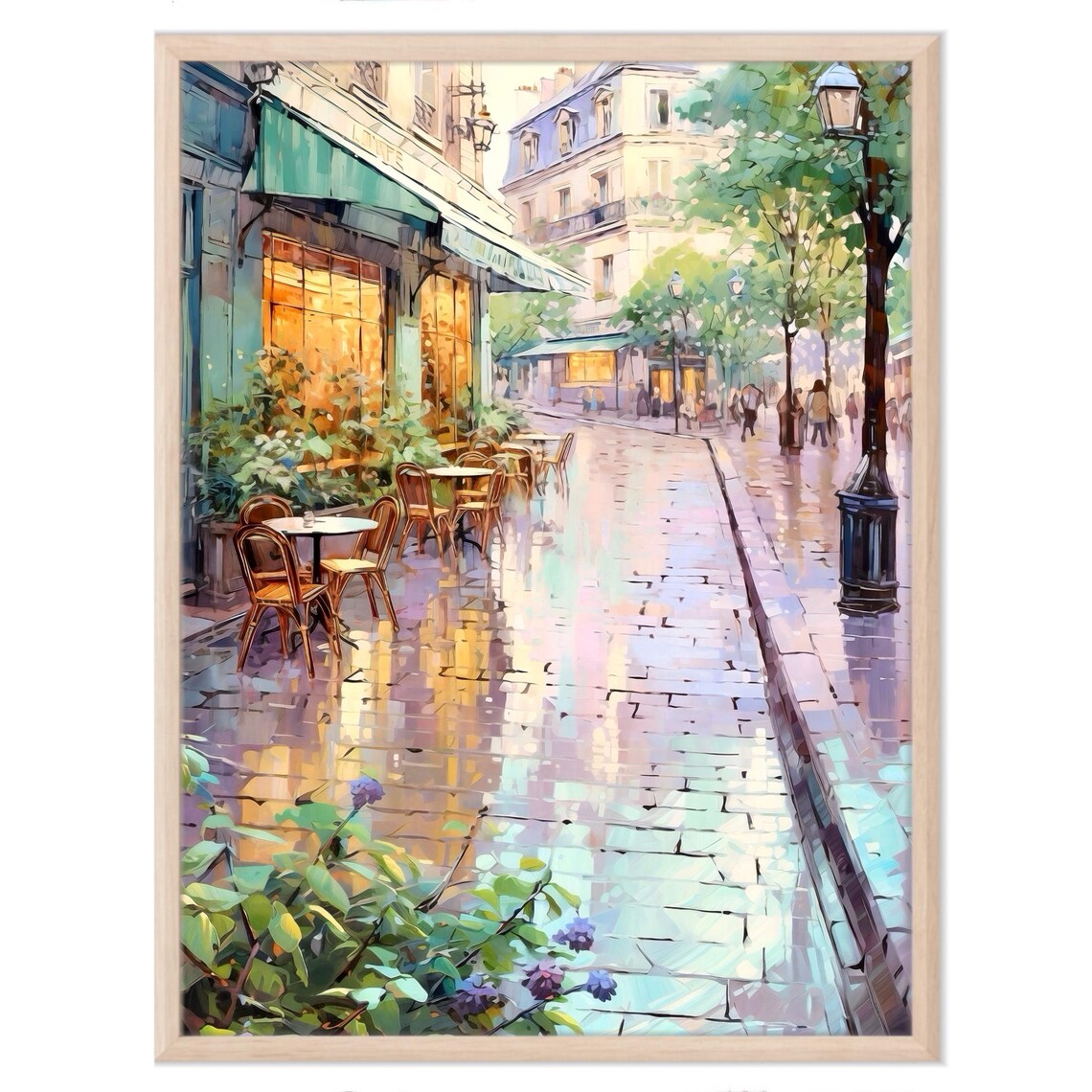 Paris Cityscape Watercolor Art Print Cafe Scene Travel Poster