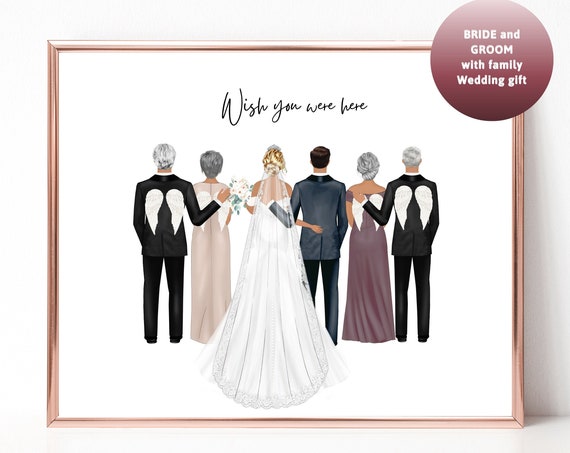 Wish You Were Here Bride Groom and Angel Family Wedding Memorial Poster