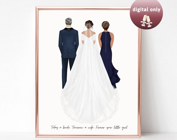 Bride With Parents Today a Bride Tomorrow a Wife Family Wedding Portrait Poster