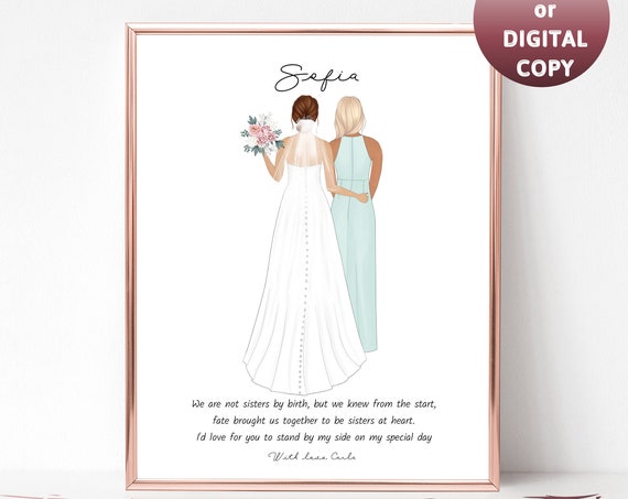 Bridesmaid Proposal Bride With Mint Gown Sisters at Heart Wedding Print