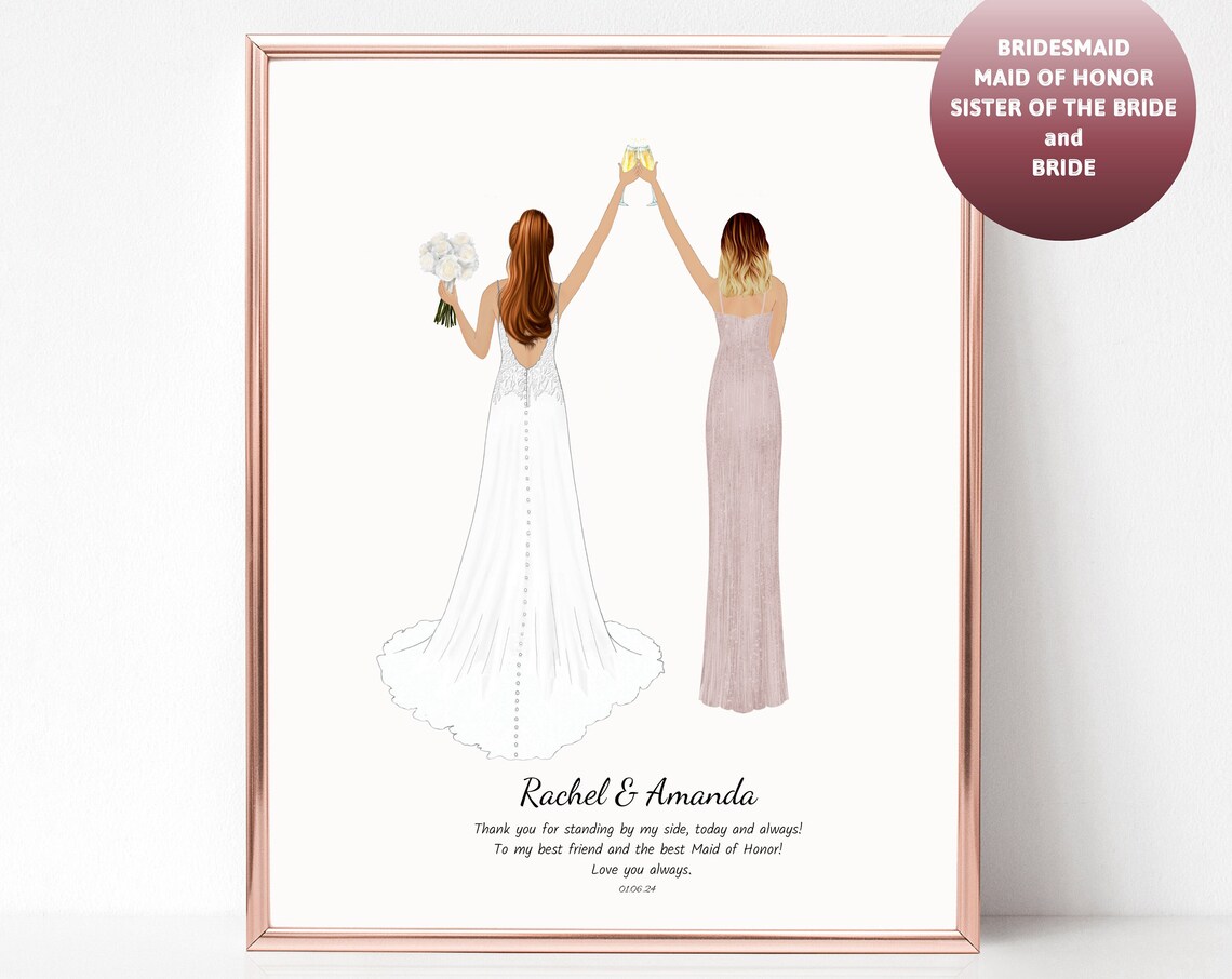 Bride and Maid of Honor Wedding Portrait Art Print