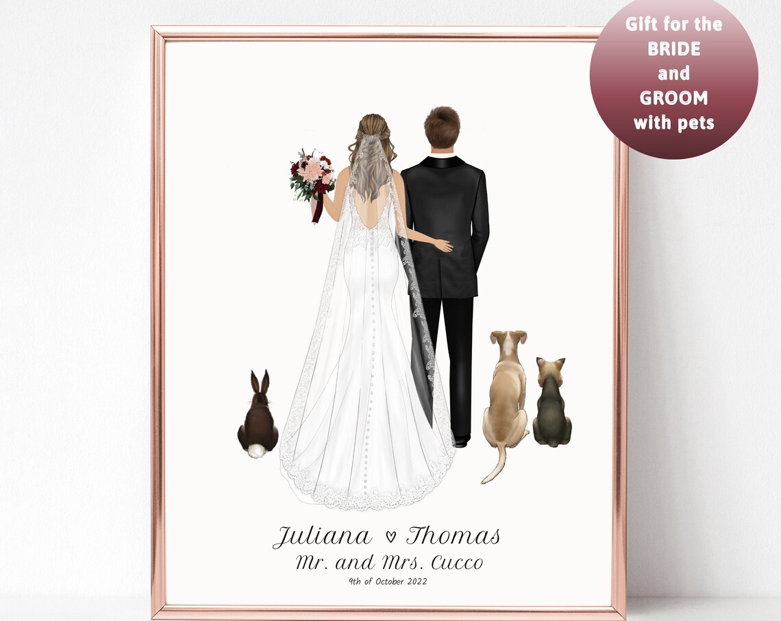 Personalized Wedding Dog Print, Bride and Groom Gift