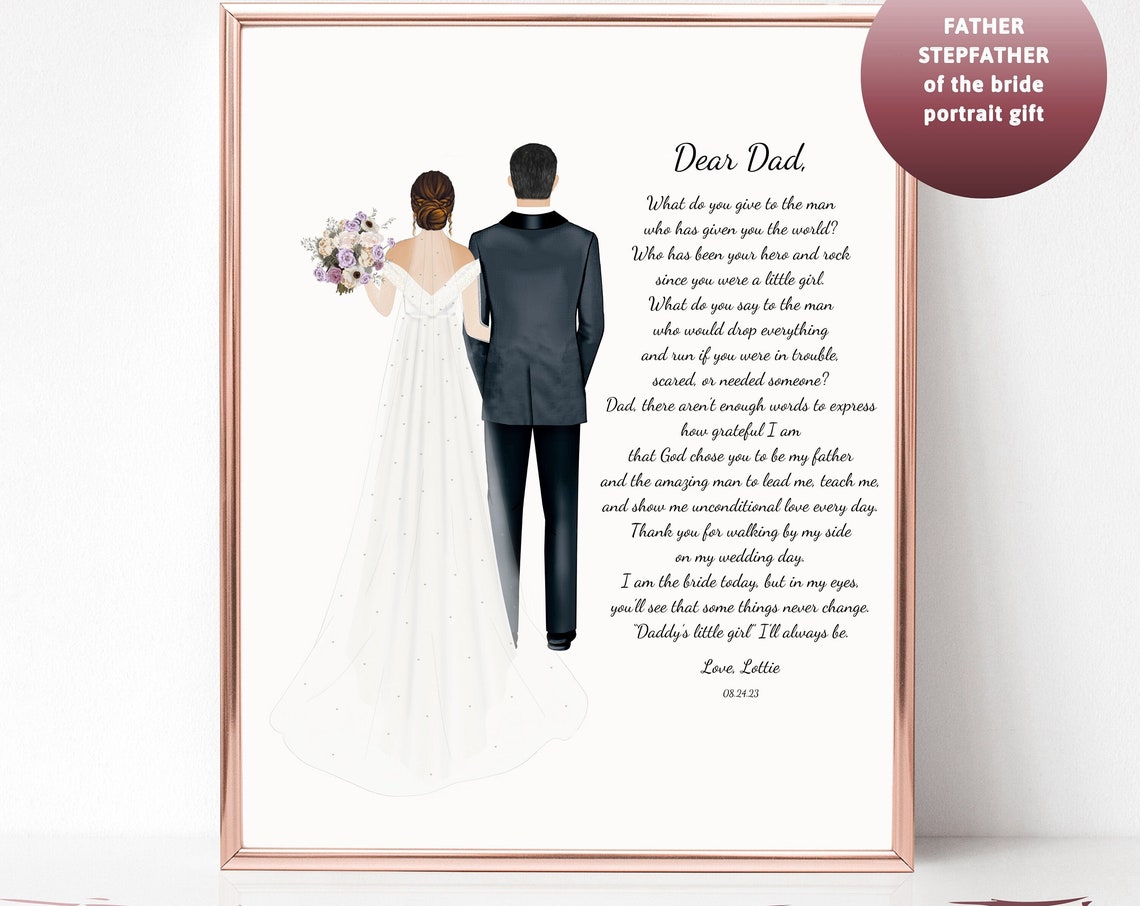 Dear Dad Bride and Father Wedding Day Poem Father of the Bride Gift Poster
