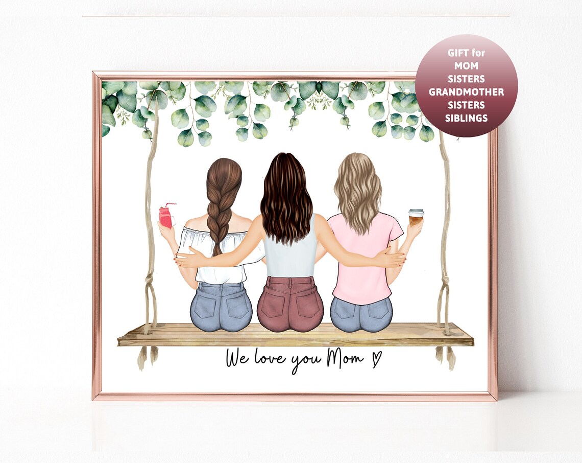 Mother And Daughter Portrait Grandmother Gift Mother Birthday Gift For Mom Christmas Gift Mother Gift Mothers Day Gift From Daughter Custom