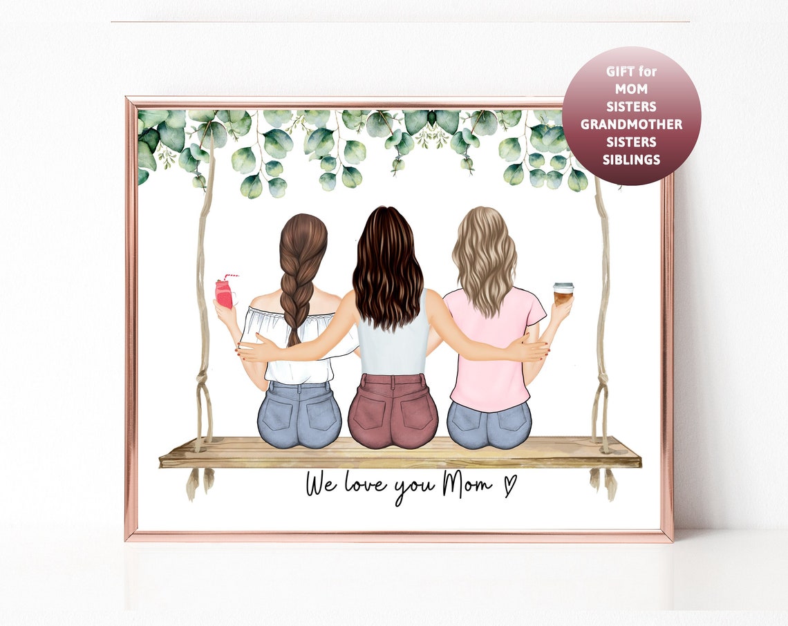We Love You Mom Three Daughters Garden Swing Custom Gift Poster
