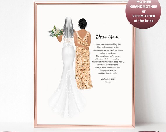 Dear Mom Gold Sequin Mother of the Bride Wedding Poem Poster Gift for Tori