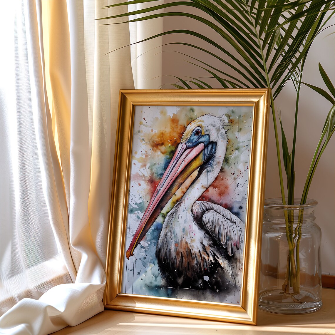 White Pelican Portrait Watercolor Coastal Bird Splash Art Poster - Image 4