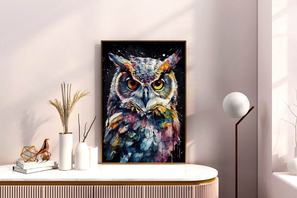 Owl Painting Wall Art Poster Gift Watercolor Colorful Animal Painting Illustration Nature Wall Art Home Decor Watercolor Print - Image 5