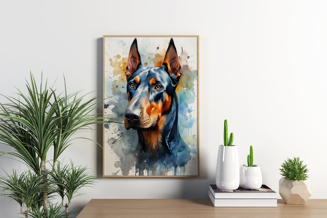 Doberman Pinscher Watercolor Dog Portrait Colorful Splash Art Poster - Image 3