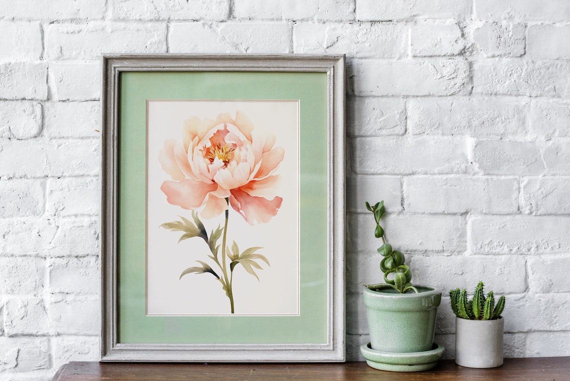Peach Peony Single Bloom Soft Watercolor Delicate Floral Art Poster - Image 4