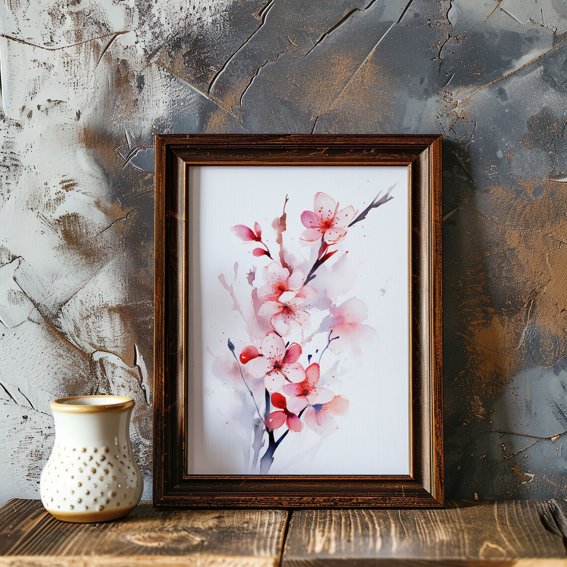 Pink Cherry Blossom Flower Cluster Watercolor Botanical Poster - Image 3