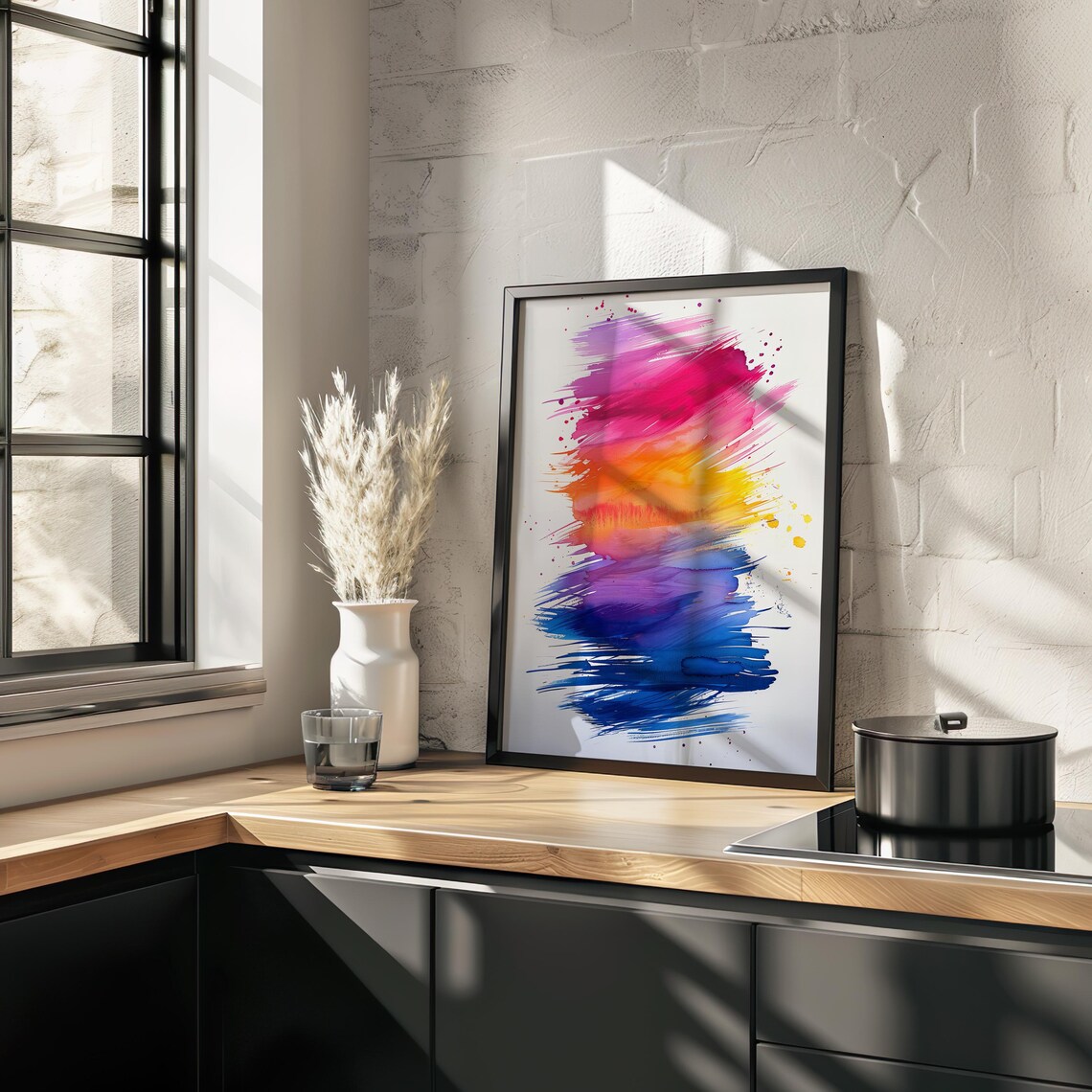 Brushstroke Rainbow Abstract Watercolor Blue Pink Art Poster - Image 2