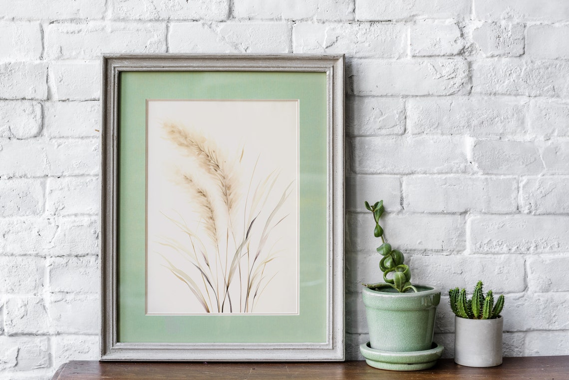 Beige Pampas Grass Watercolor Minimalist Neutral Decor Poster - Image 3