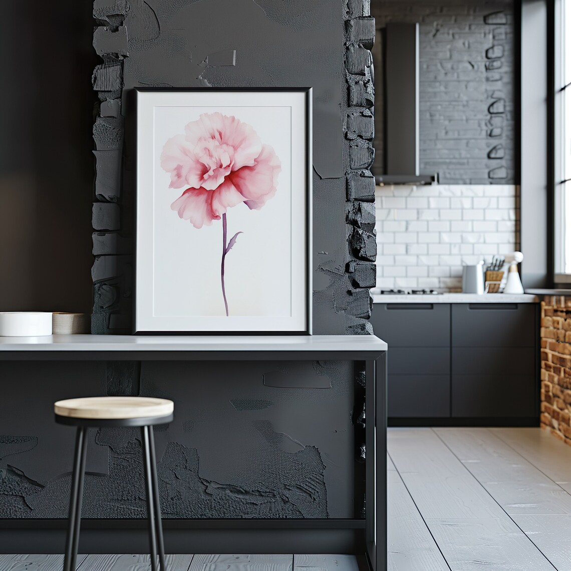 Blush Pink Carnation Minimalist Watercolor Soft Floral Art Poster - Image 3