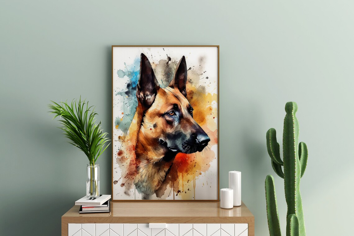 Belgian Malinois Dog Profile Watercolor Bold Pet Portrait Poster - Image 5