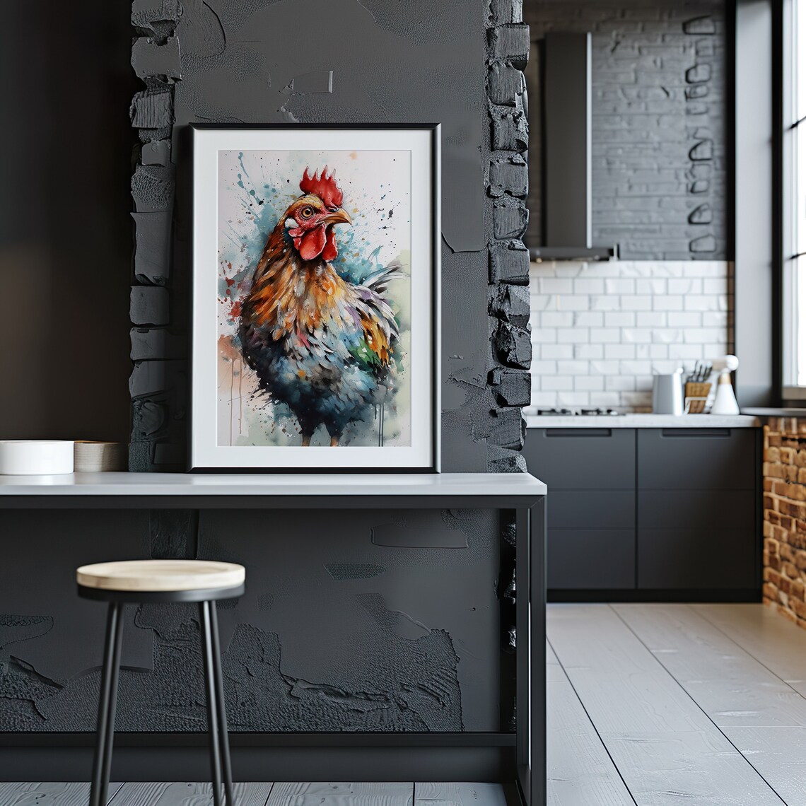 Colorful Rooster Portrait Watercolor Farm Animal Splash Poster - Image 2