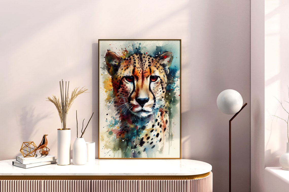 Cheetah Face Front View Watercolor Wildlife Big Cat Art Poster - Image 4