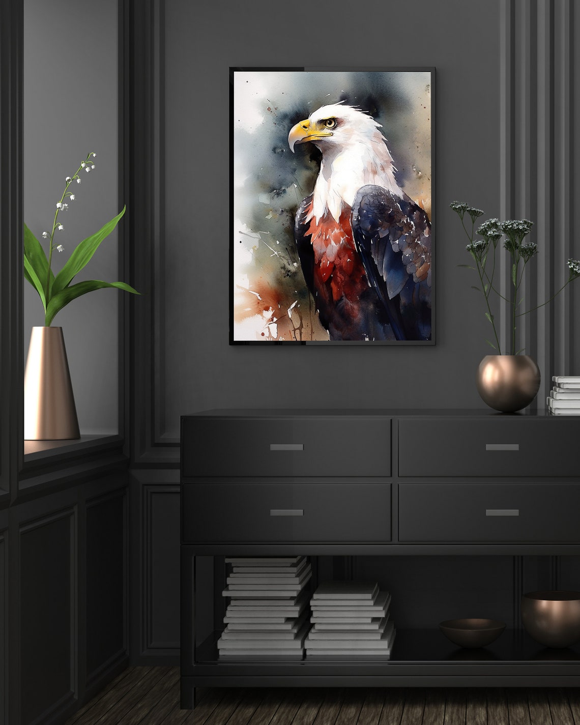 Bald Eagle Perched Watercolor Portrait Wildlife Bird Art Poster - Image 3