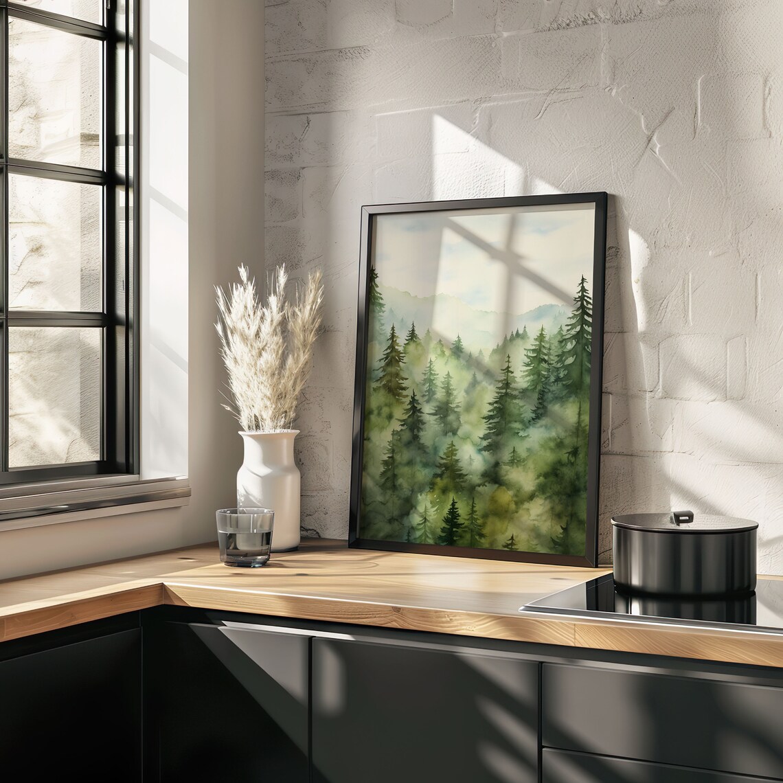 Misty Green Valley Pine Forest Watercolor Painting Poster for Peaceful Homes - Image 5