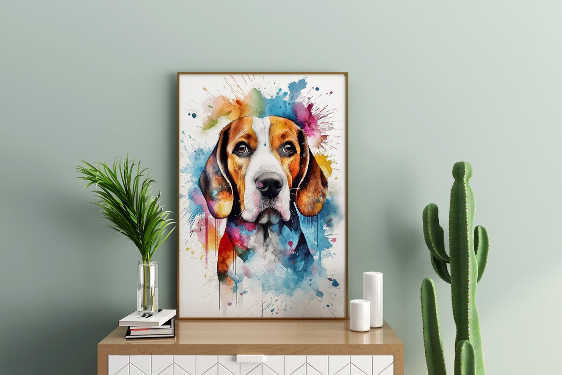 Beagle Colorful Watercolor Dog Portrait Hound Splash Art Poster - Image 3
