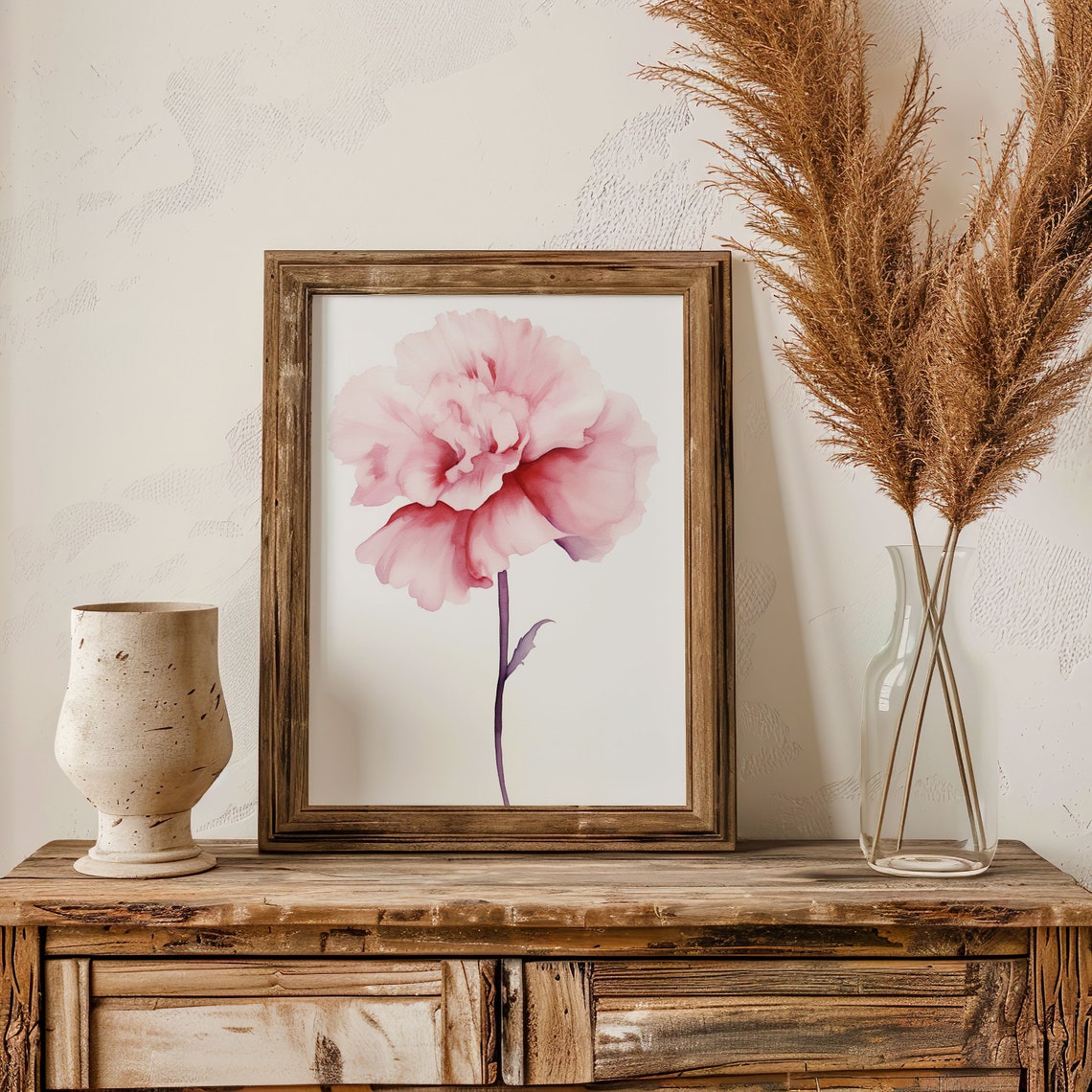 Blush Pink Carnation Minimalist Watercolor Soft Floral Art Poster - Image 4
