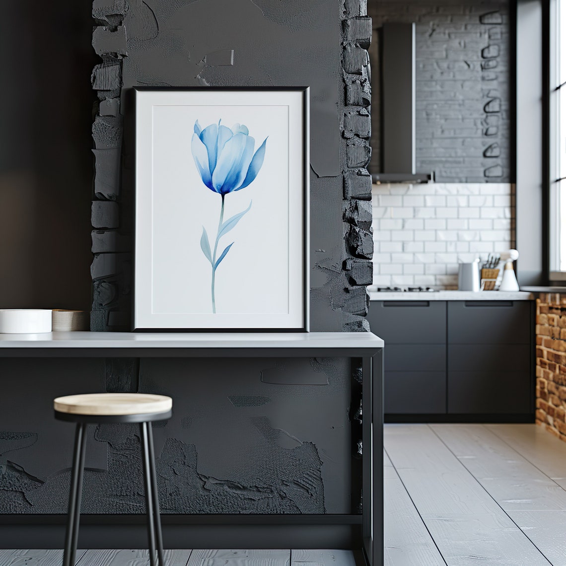Blue Tulip Watercolor Flower Art Print for Minimal Modern Homes - Image 3