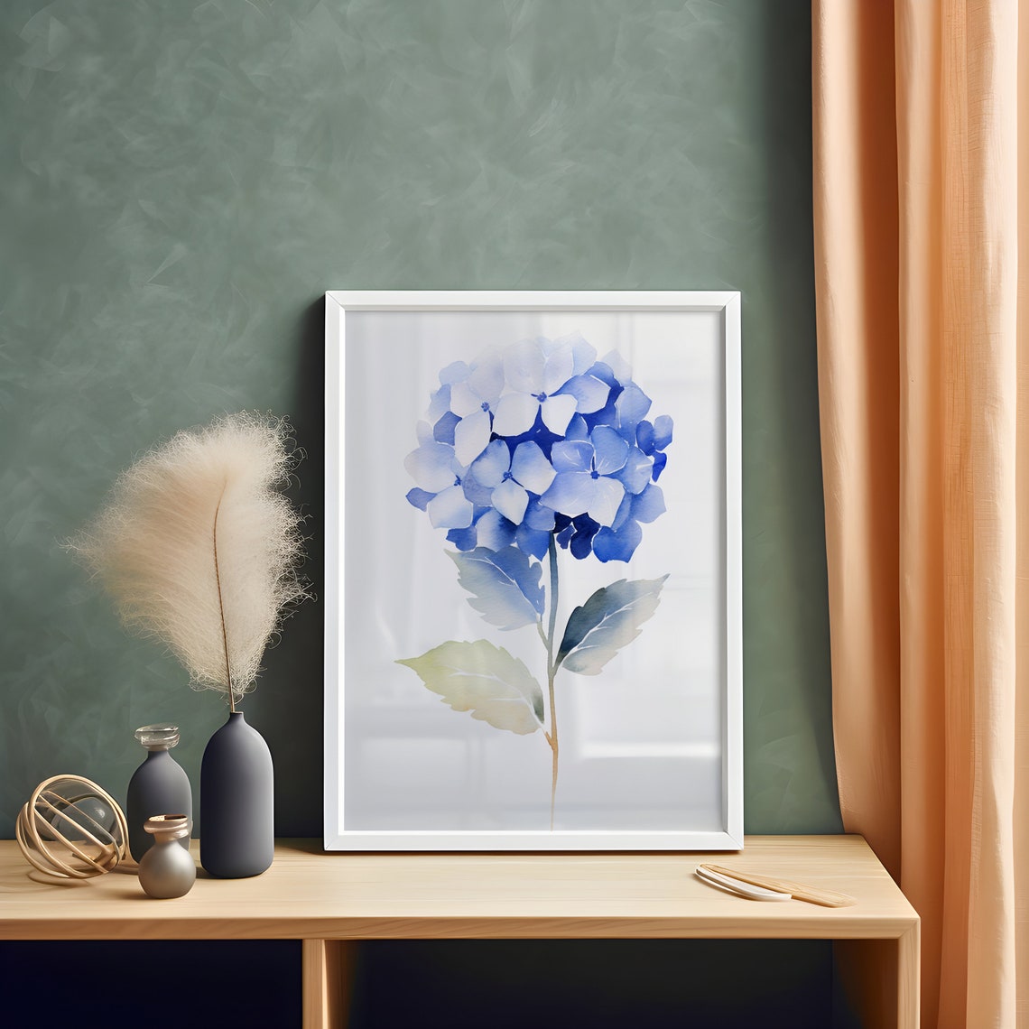 Blue Hydrangea Watercolor Single Flower Minimalist Art Poster - Image 3