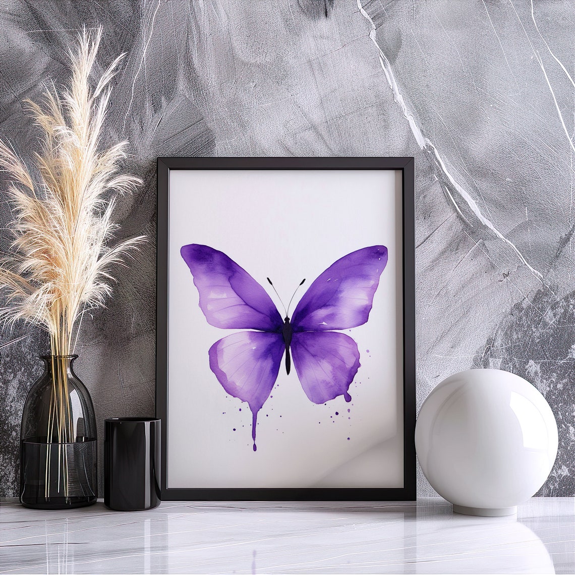 Purple Butterfly Watercolor Drips Elegant Wings Insect Poster - Image 3