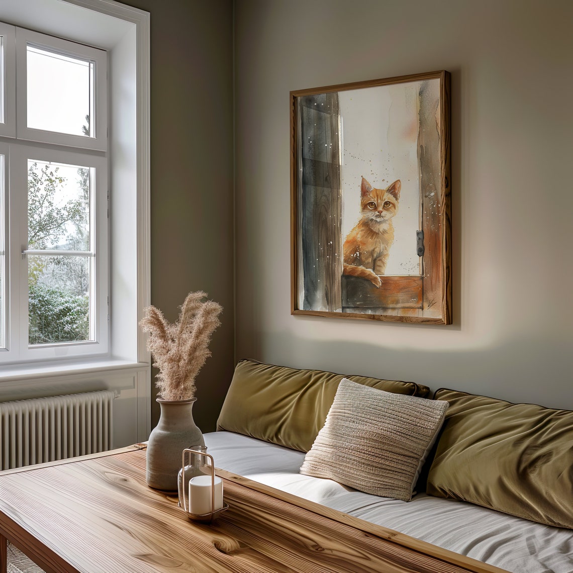 Cute Orange Kitten In Doorway Watercolor Cat Painting Poster - Image 4