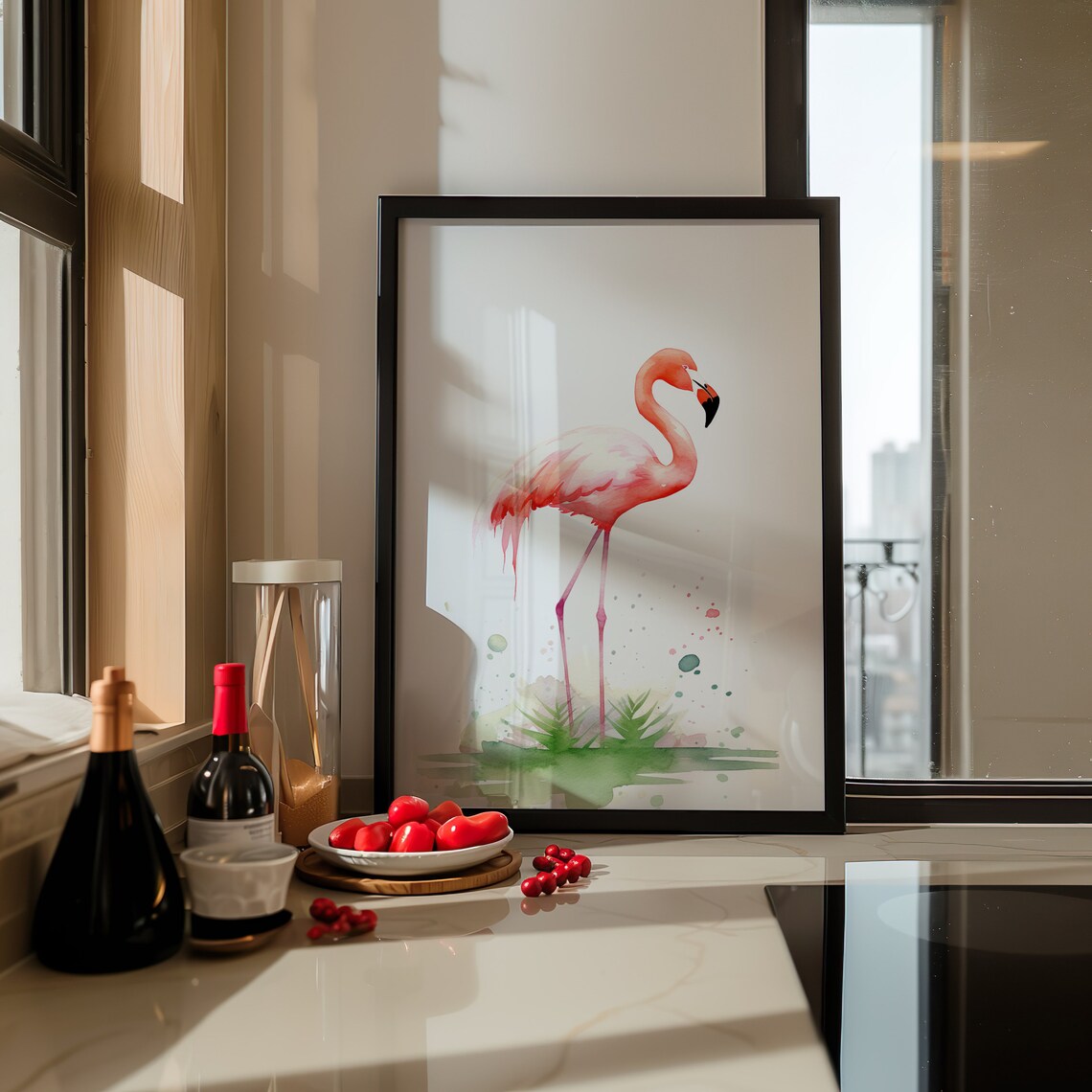 Pink Flamingo Standing Watercolor Nursery Bird Painting Poster - Image 3