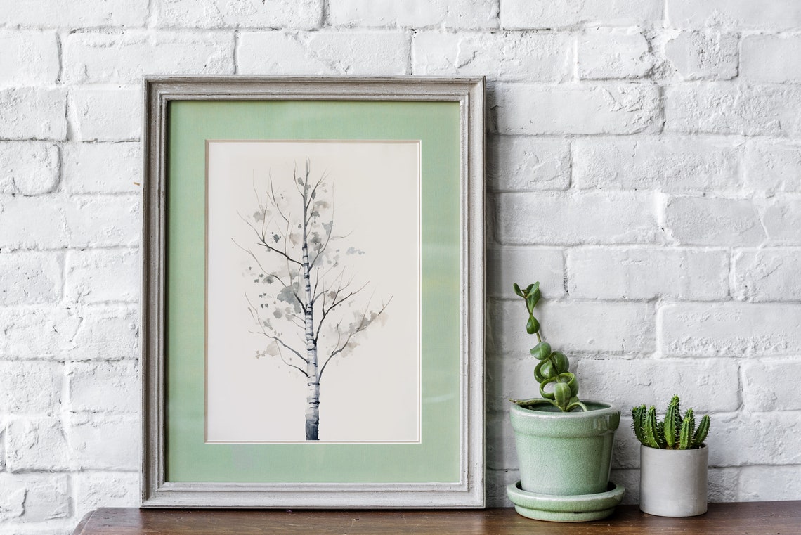 White Birch Tree Watercolor Bare Branches Winter Tone Art Poster - Image 3