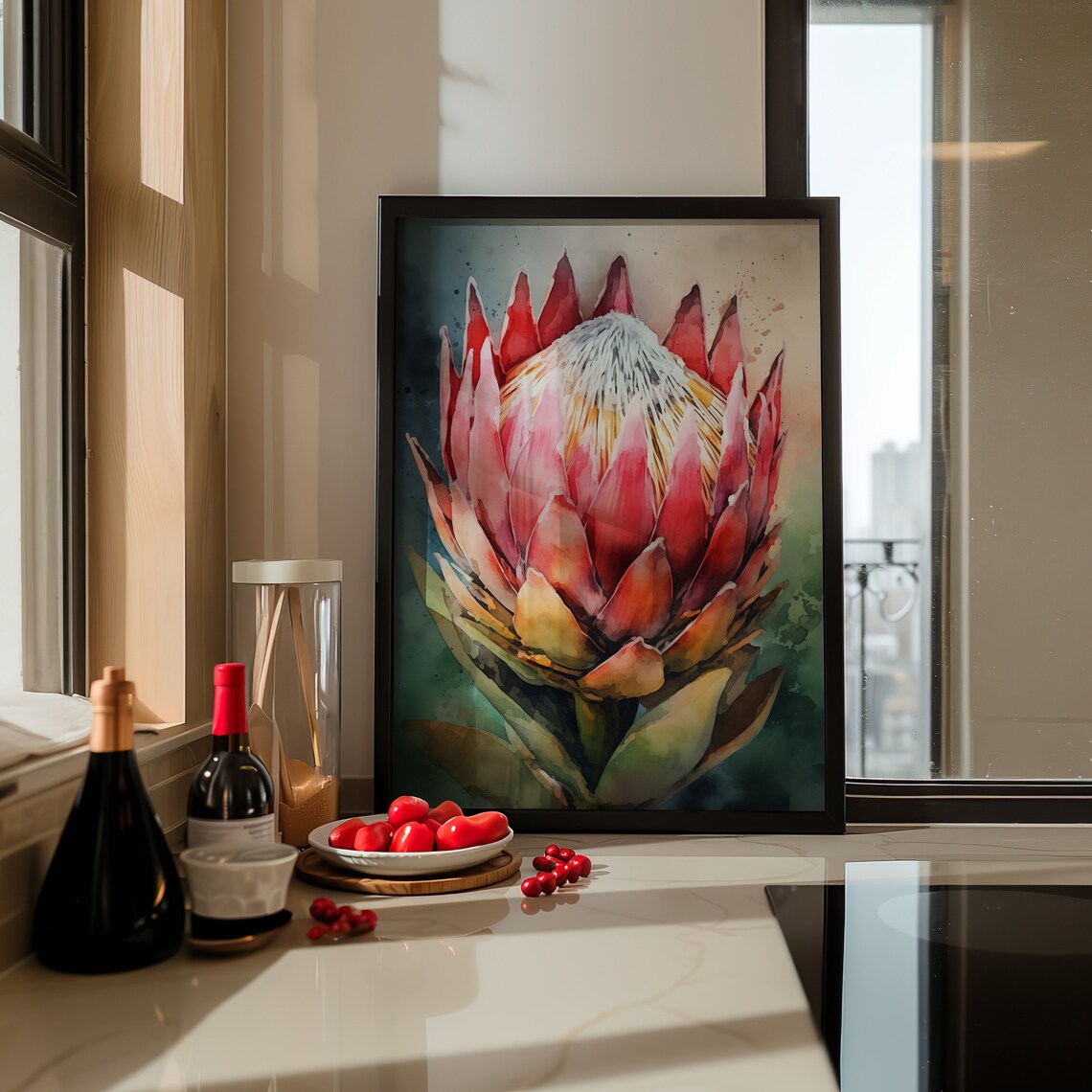 Watercolor King Protea Art Print, Minimalist Decor - Image 4