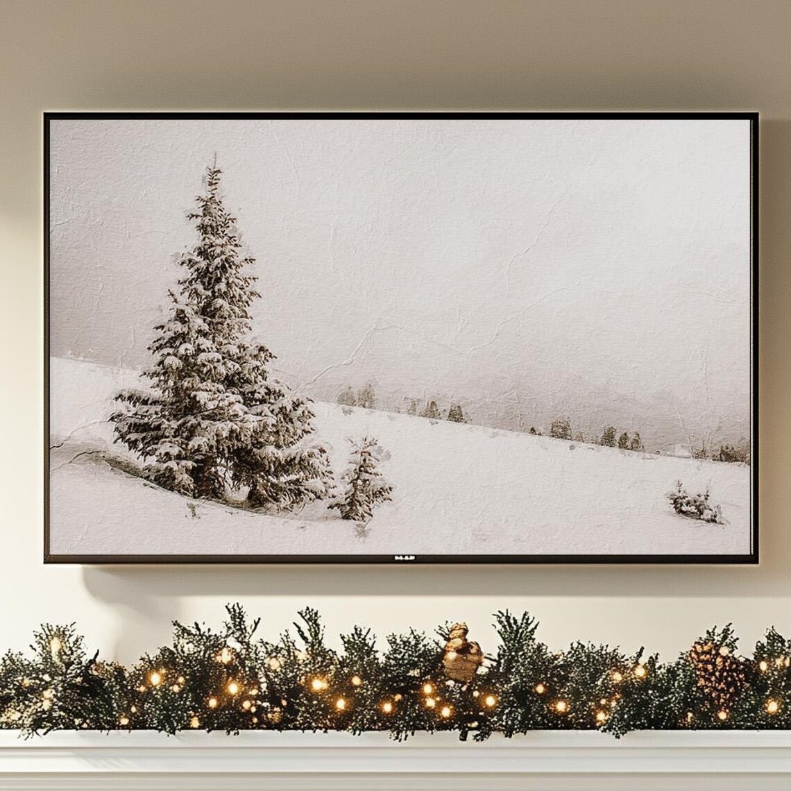 Christmas Winter Landscape Art Print, Farmhouse Decor