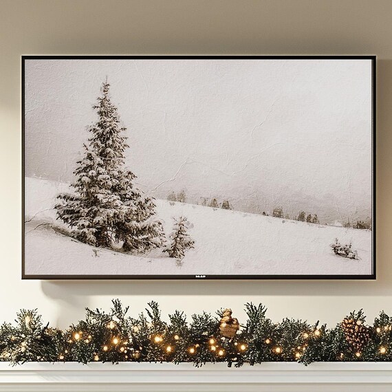 Christmas Winter Landscape Art Print, Farmhouse Decor