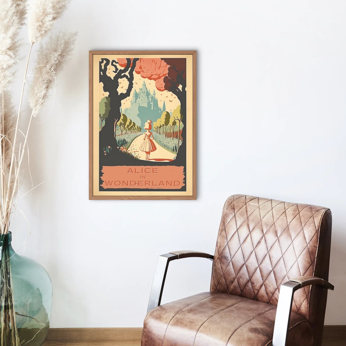 Alice In Wonderland Pink Dress Castle Path Whimsical Vintage Poster - Image 3