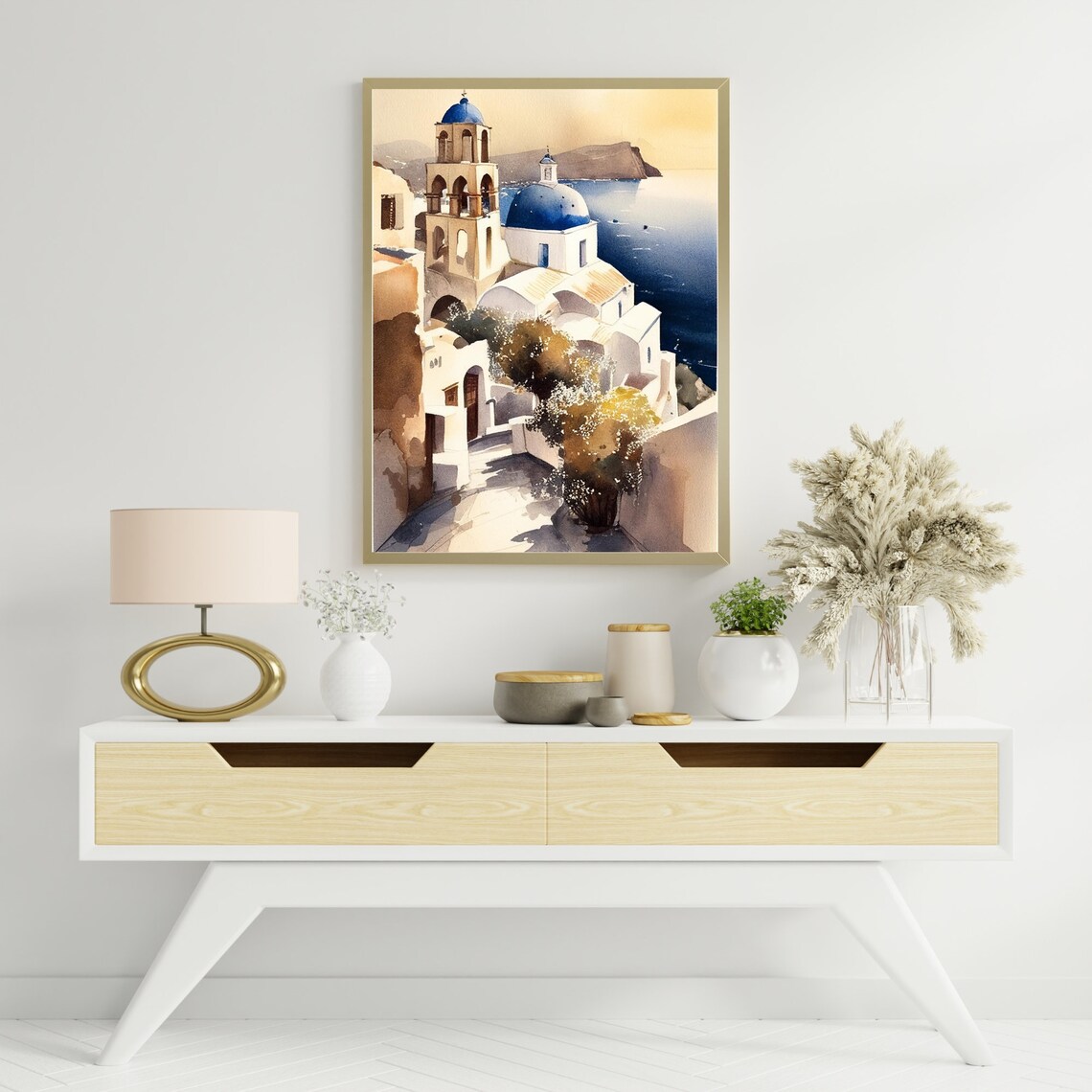 Santorini Blue Domes Watercolor Greek Island Travel Art Poster - Image 2