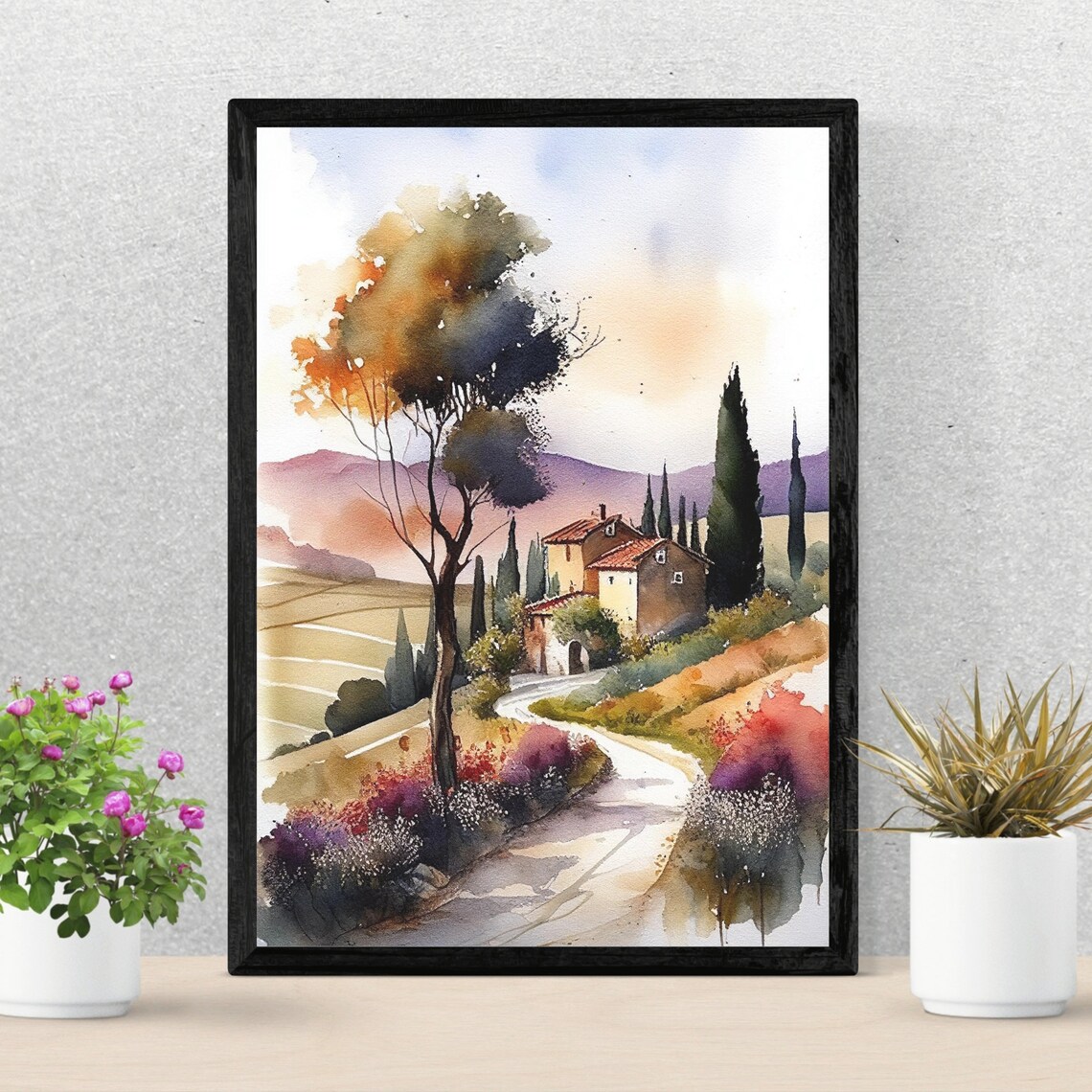 Tuscany Italy Watercolor Landscape Travel Poster - Image 3