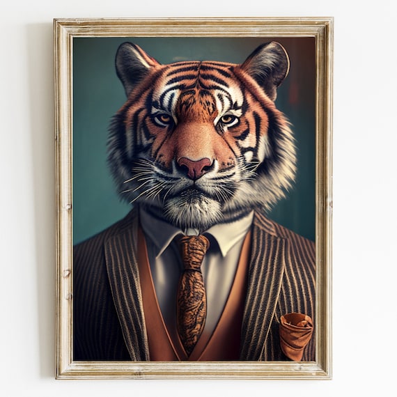 Tiger In A Suit Vintage Painting Art Print