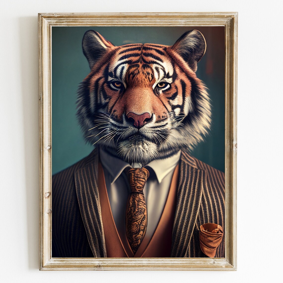 Tiger In A Suit Vintage Painting Art Print