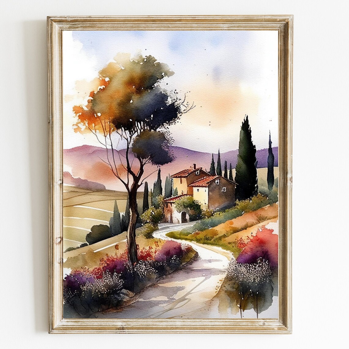Tuscany Italy Watercolor Landscape Travel Poster