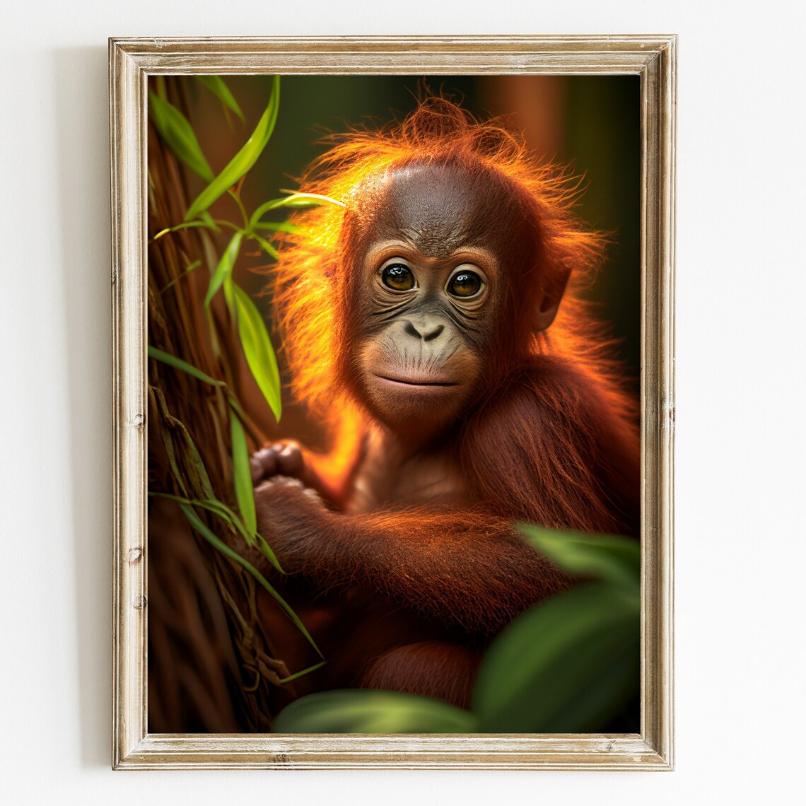 Baby Orangutan Golden Light Jungle Wildlife Photography Poster
