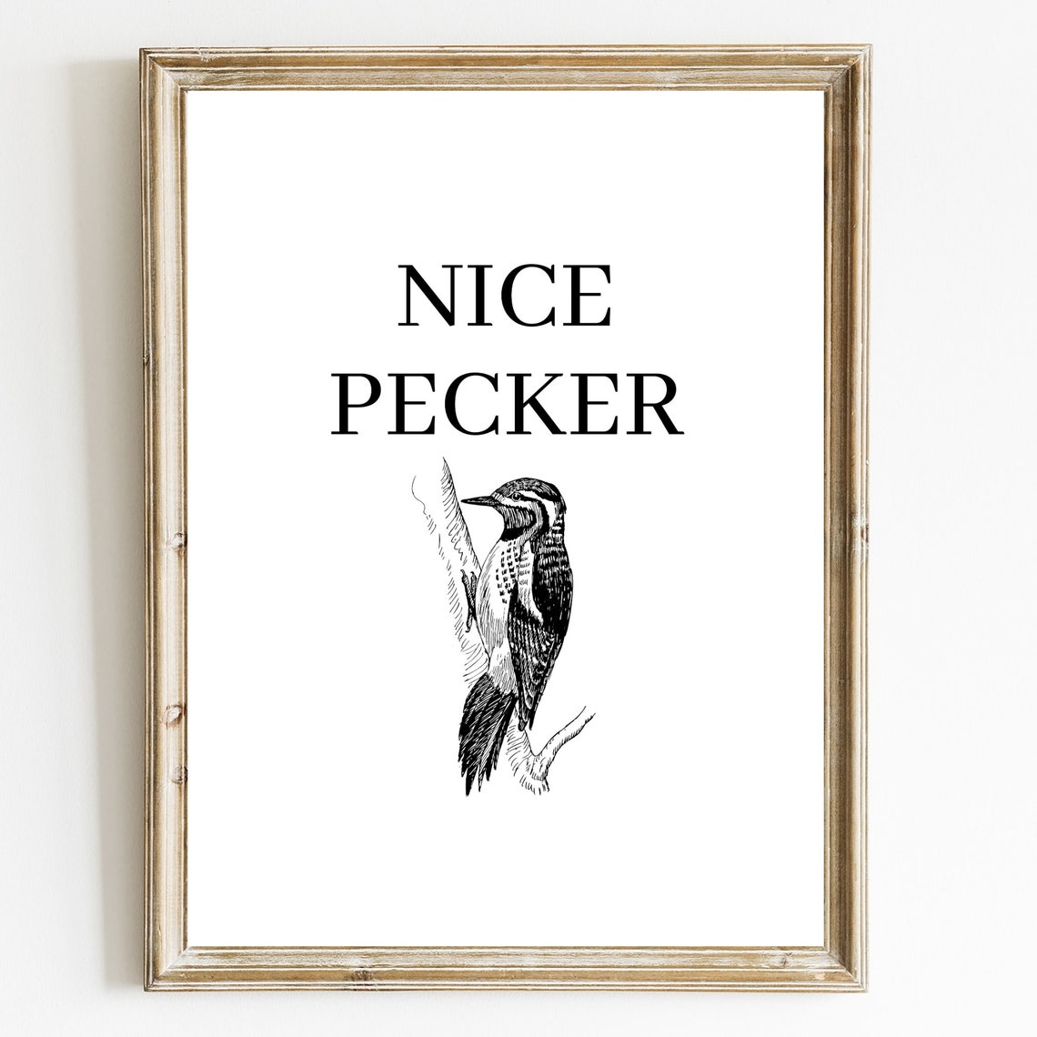 Nice Pecker Funny Woodpecker Bird Illustration Pun Quote Poster