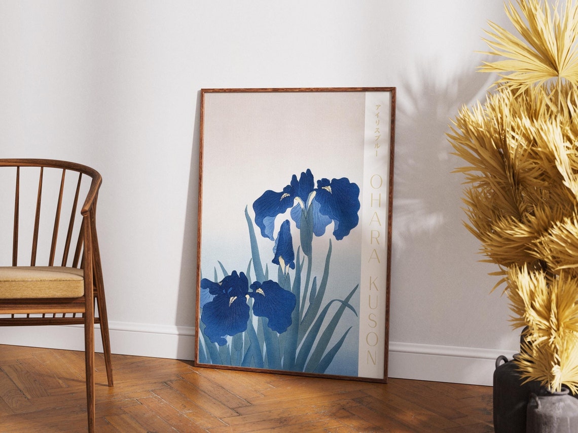 Ohara Koson Blue Iris Japanese Woodblock Botanical Flower Poster