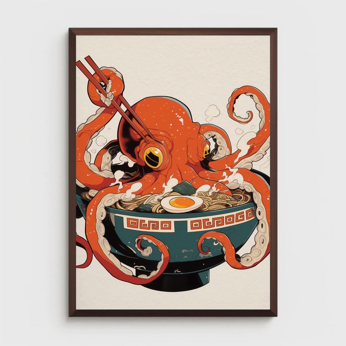 Ramen Octopus Japanese Noodle Bowl Ukiyo E Style Kitchen Art Poster