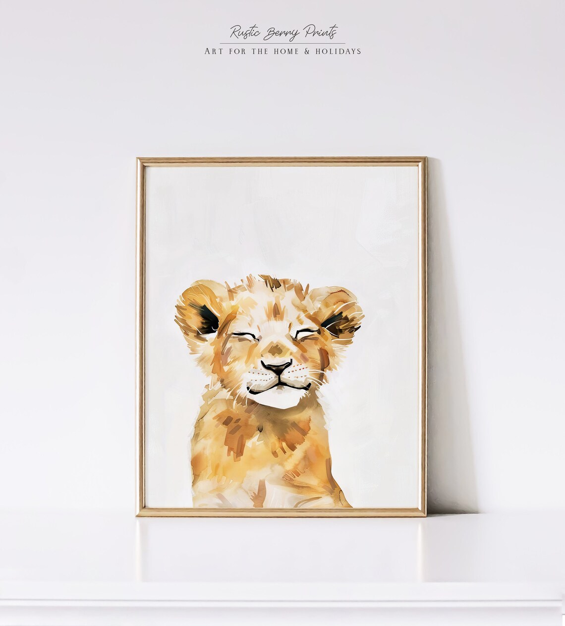 Smiling Baby Lion Cub Watercolor Safari Animal Nursery Wall Art