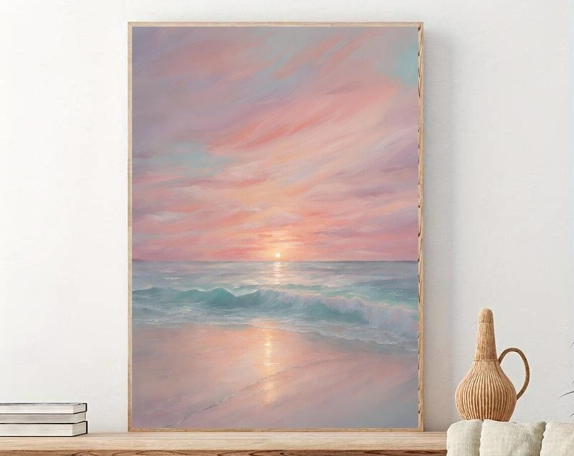 Beach Sunset Pastel Photo Print, Coastal Seascape