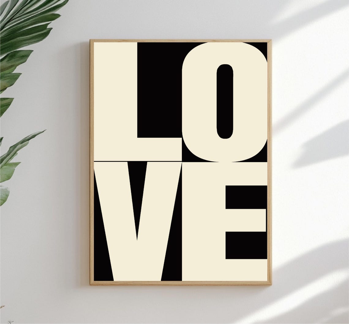 Love Stacked Cream Typography Black Background Modern Wall Art - Image 6